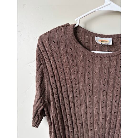 VTG 90's NWT Brown Talbots 100% Silk Cable Knit Button Up Cardigan W/ Top- Sz M - Picture 8 of 9